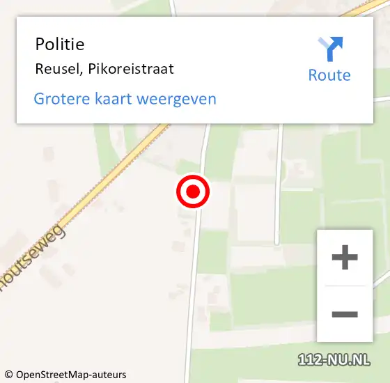 Locatie op kaart van de 112 melding: Politie Reusel, Pikoreistraat op 18 september 2024 18:59