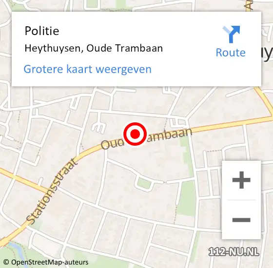 Locatie op kaart van de 112 melding: Politie Heythuysen, Oude Trambaan op 18 september 2024 19:03