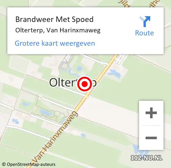 Locatie op kaart van de 112 melding: Brandweer Met Spoed Naar Olterterp, Van Harinxmaweg op 18 september 2024 19:12