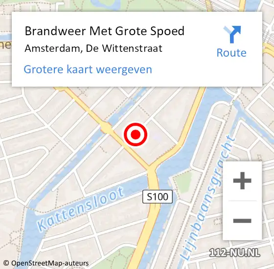 Locatie op kaart van de 112 melding: Brandweer Met Grote Spoed Naar Amsterdam, De Wittenstraat op 18 september 2024 19:13