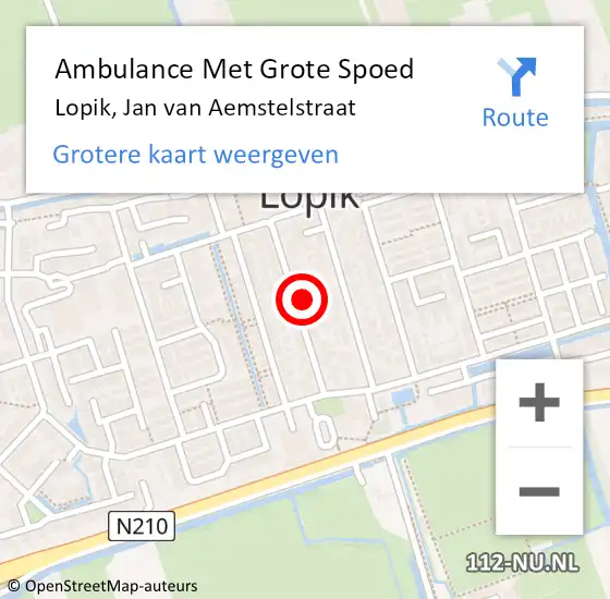 Locatie op kaart van de 112 melding: Ambulance Met Grote Spoed Naar Lopik, Jan van Aemstelstraat op 18 september 2024 19:17