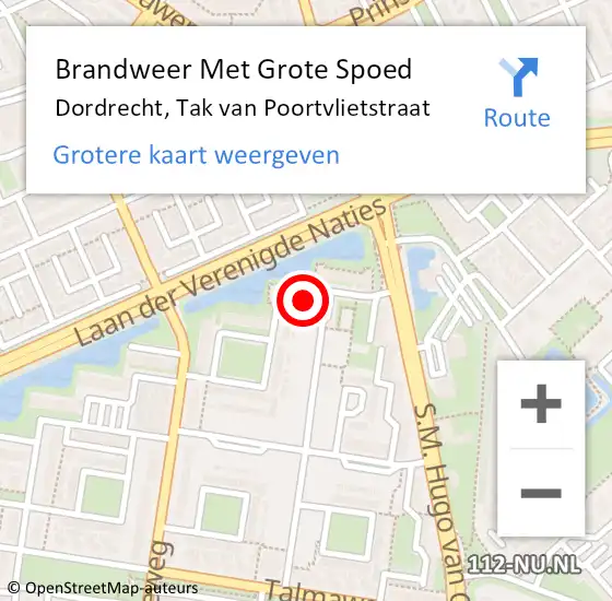 Locatie op kaart van de 112 melding: Brandweer Met Grote Spoed Naar Dordrecht, Tak van Poortvlietstraat op 18 september 2024 19:21