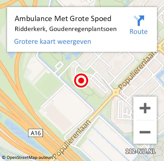 Locatie op kaart van de 112 melding: Ambulance Met Grote Spoed Naar Ridderkerk, Goudenregenplantsoen op 18 september 2024 19:34