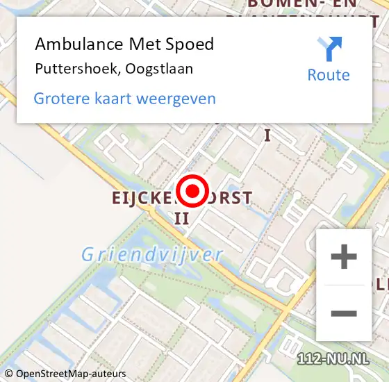 Locatie op kaart van de 112 melding: Ambulance Met Spoed Naar Puttershoek, Oogstlaan op 18 september 2024 19:39