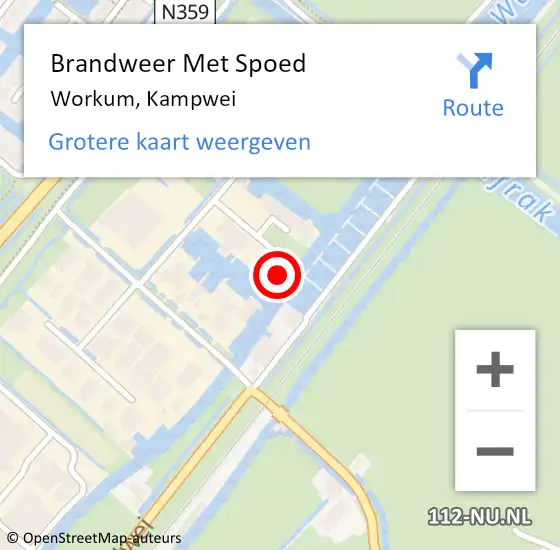 Locatie op kaart van de 112 melding: Brandweer Met Spoed Naar Workum, Kampwei op 18 september 2024 19:56