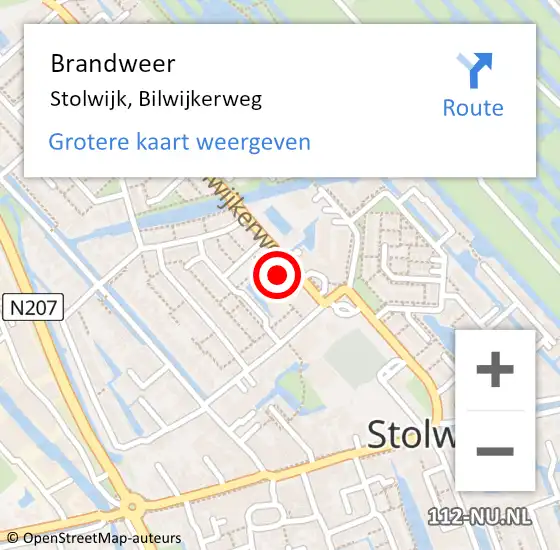 Locatie op kaart van de 112 melding: Brandweer Stolwijk, Bilwijkerweg op 18 september 2024 19:58