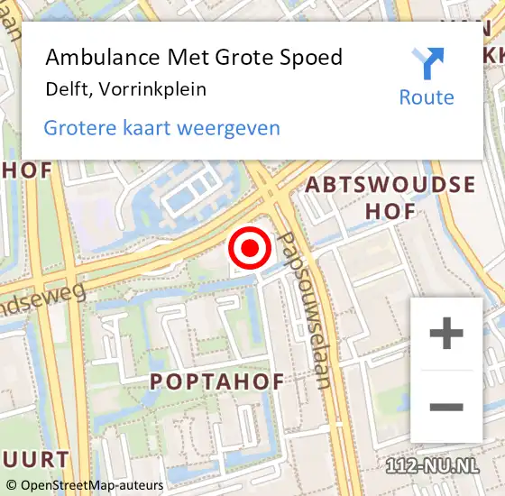 Locatie op kaart van de 112 melding: Ambulance Met Grote Spoed Naar Delft, Vorrinkplein op 18 september 2024 19:58