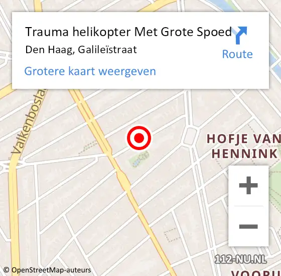 Locatie op kaart van de 112 melding: Trauma helikopter Met Grote Spoed Naar Den Haag, Galileïstraat op 18 september 2024 20:06