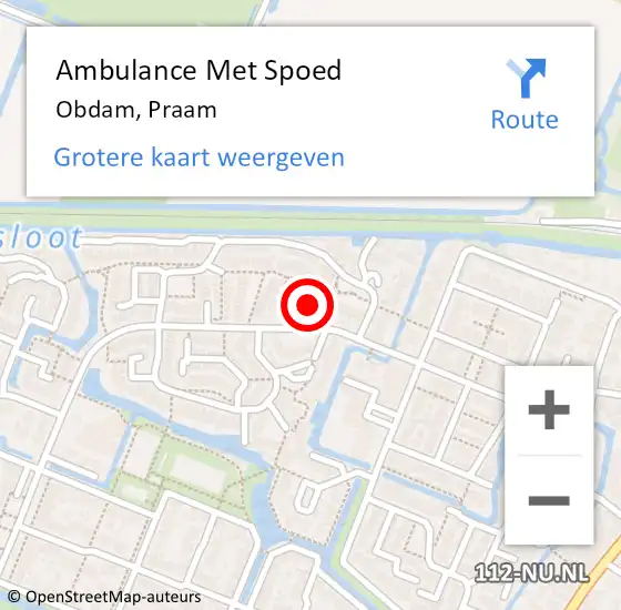 Locatie op kaart van de 112 melding: Ambulance Met Spoed Naar Obdam, Praam op 18 september 2024 20:09