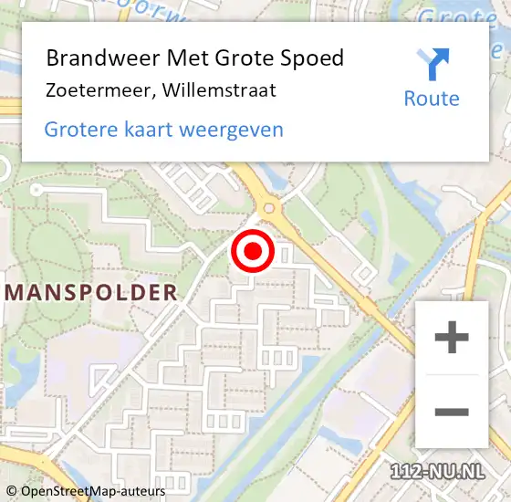 Locatie op kaart van de 112 melding: Brandweer Met Grote Spoed Naar Zoetermeer, Willemstraat op 18 september 2024 20:22