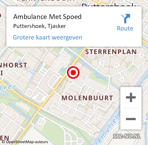 Locatie op kaart van de 112 melding: Ambulance Met Spoed Naar Puttershoek, Tjasker op 18 september 2024 20:23