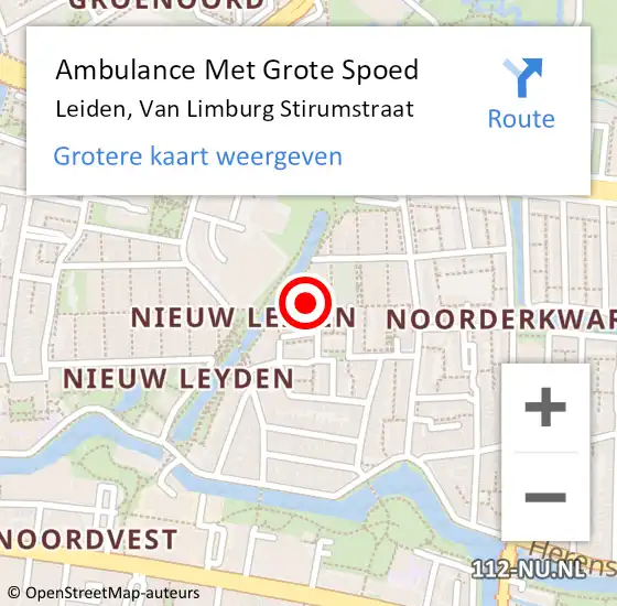 Locatie op kaart van de 112 melding: Ambulance Met Grote Spoed Naar Warmond, Van Limburg Stirumstraat op 18 september 2024 20:41