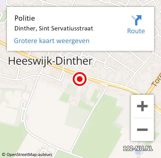 Locatie op kaart van de 112 melding: Politie Heeswijk, Sint Servatiusstraat op 18 september 2024 20:47