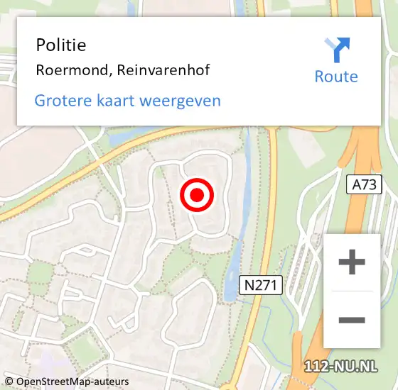 Locatie op kaart van de 112 melding: Politie Roermond, Reinvarenhof op 18 september 2024 20:47