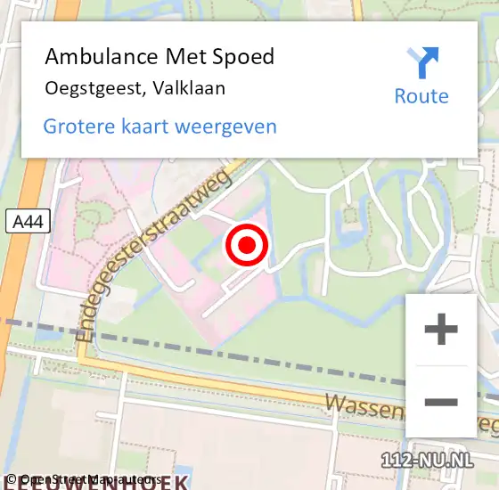 Locatie op kaart van de 112 melding: Ambulance Met Spoed Naar Oegstgeest, Valklaan op 18 september 2024 20:51