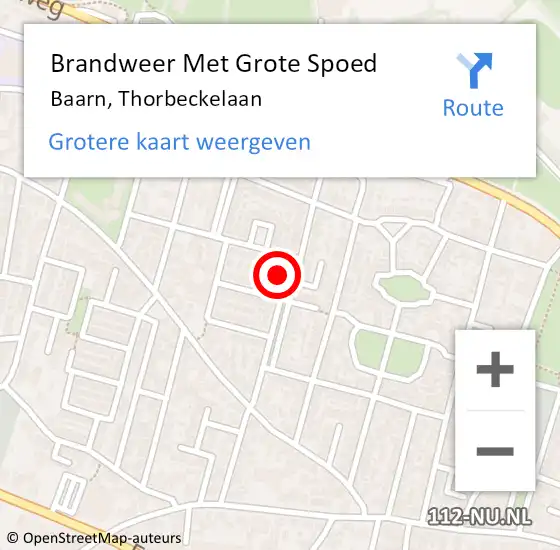 Locatie op kaart van de 112 melding: Brandweer Met Grote Spoed Naar Baarn, Thorbeckelaan op 18 september 2024 21:34