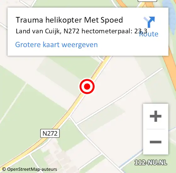 Locatie op kaart van de 112 melding: Trauma helikopter Met Spoed Naar Land van Cuijk, N272 hectometerpaal: 23,3 op 18 september 2024 21:37