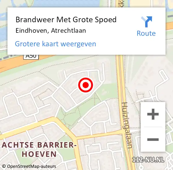 Locatie op kaart van de 112 melding: Brandweer Met Grote Spoed Naar Eindhoven, Atrechtlaan op 18 september 2024 22:30