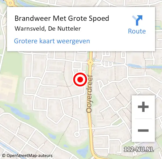 Locatie op kaart van de 112 melding: Brandweer Met Grote Spoed Naar Warnsveld, De Nutteler op 18 september 2024 22:34