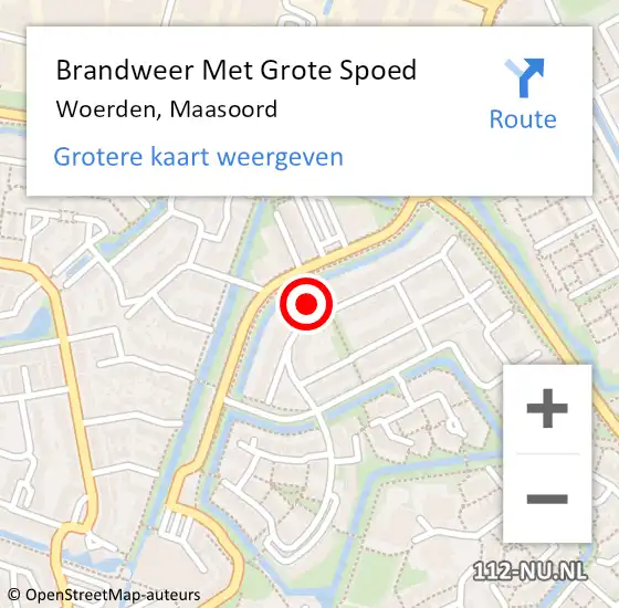 Locatie op kaart van de 112 melding: Brandweer Met Grote Spoed Naar Woerden, Maasoord op 18 september 2024 22:43