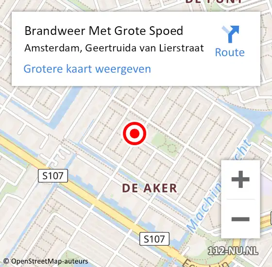 Locatie op kaart van de 112 melding: Brandweer Met Grote Spoed Naar Amsterdam, Geertruida van Lierstraat op 18 september 2024 22:45