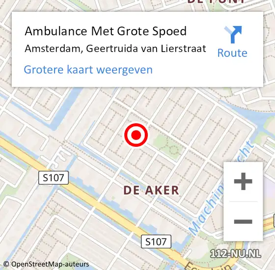 Locatie op kaart van de 112 melding: Ambulance Met Grote Spoed Naar Amsterdam, Geertruida van Lierstraat op 18 september 2024 22:48