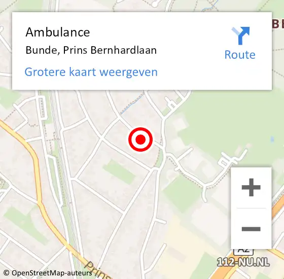 Locatie op kaart van de 112 melding: Ambulance Bunde, Prins Bernhardlaan op 20 oktober 2014 15:41