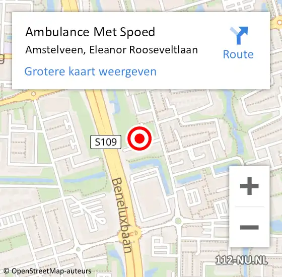 Locatie op kaart van de 112 melding: Ambulance Met Spoed Naar Amstelveen, Eleanor Rooseveltlaan op 18 september 2024 23:05