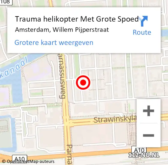 Locatie op kaart van de 112 melding: Trauma helikopter Met Grote Spoed Naar Amsterdam, Willem Pijperstraat op 18 september 2024 23:28