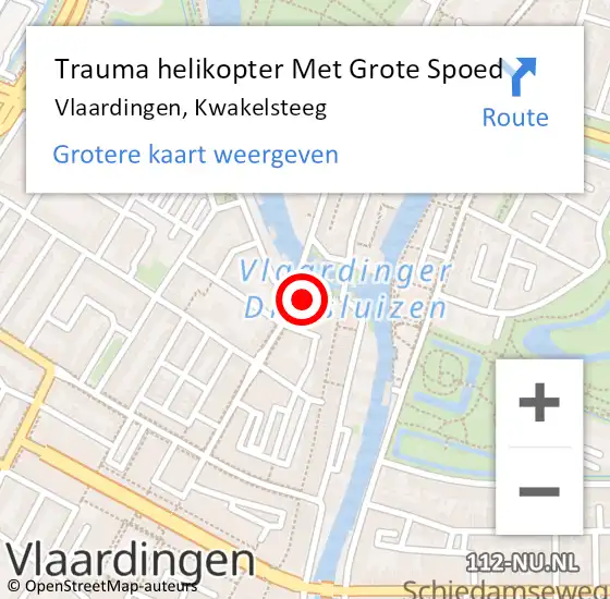 Locatie op kaart van de 112 melding: Trauma helikopter Met Grote Spoed Naar Vlaardingen, Kwakelsteeg op 18 september 2024 23:29