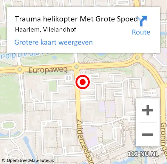 Locatie op kaart van de 112 melding: Trauma helikopter Met Grote Spoed Naar Haarlem, Vlielandhof op 18 september 2024 23:43