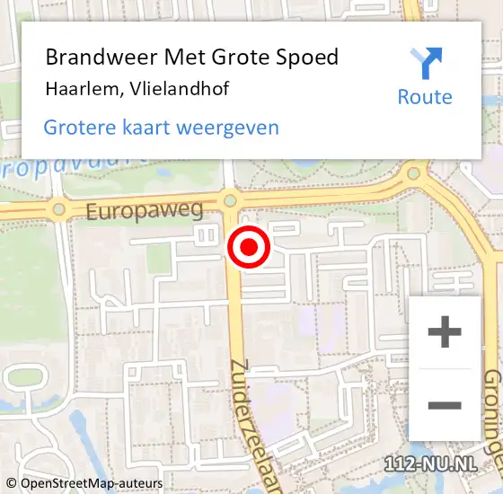 Locatie op kaart van de 112 melding: Brandweer Met Grote Spoed Naar Haarlem, Vlielandhof op 18 september 2024 23:44