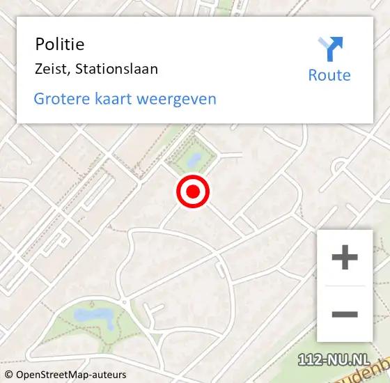 Locatie op kaart van de 112 melding: Politie Zeist, Stationslaan op 20 oktober 2014 15:45