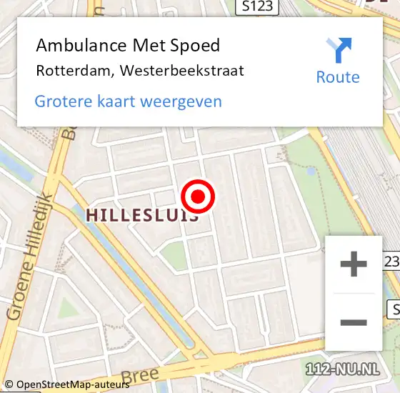 Locatie op kaart van de 112 melding: Ambulance Met Spoed Naar Rotterdam, Westerbeekstraat op 19 september 2024 00:02