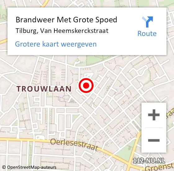 Locatie op kaart van de 112 melding: Brandweer Met Grote Spoed Naar Tilburg, Van Heemskerckstraat op 19 september 2024 00:16