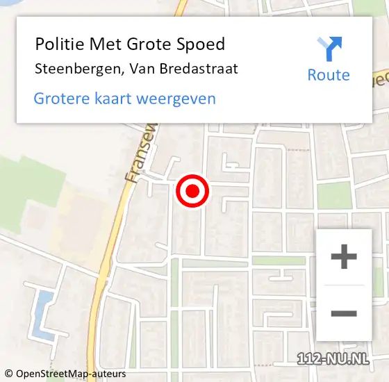 Locatie op kaart van de 112 melding: Politie Met Grote Spoed Naar Steenbergen, Van Bredastraat op 19 september 2024 00:40