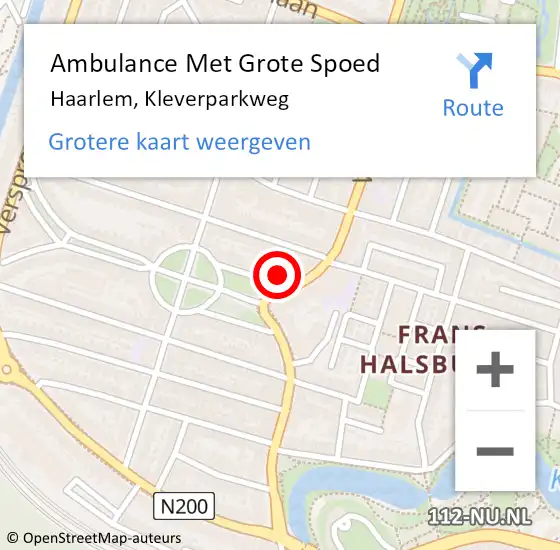 Locatie op kaart van de 112 melding: Ambulance Met Grote Spoed Naar Haarlem, Kleverparkweg op 19 september 2024 00:47