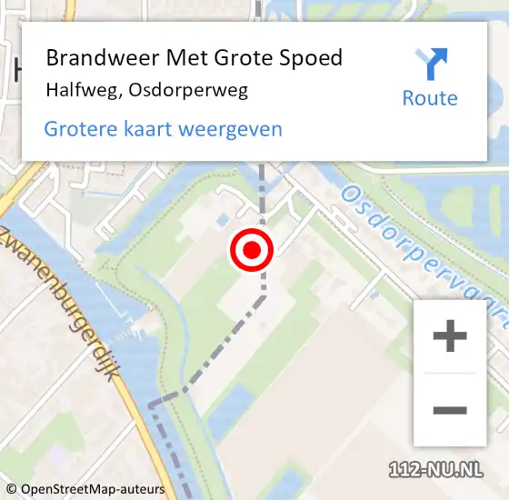 Locatie op kaart van de 112 melding: Brandweer Met Grote Spoed Naar Halfweg, Osdorperweg op 19 september 2024 00:56