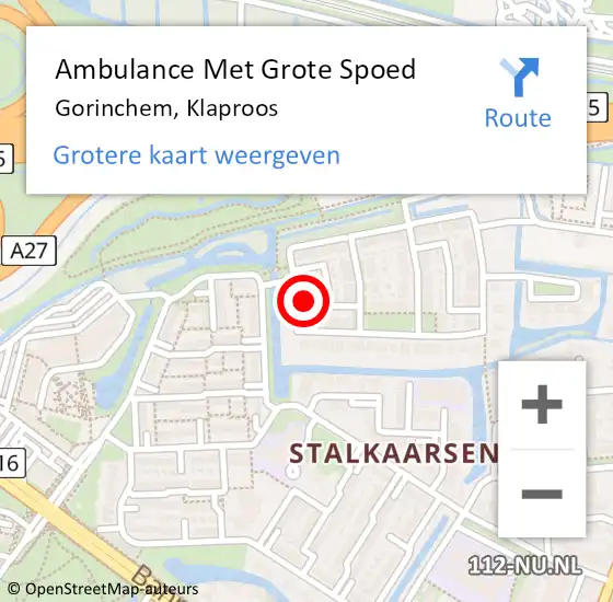 Locatie op kaart van de 112 melding: Ambulance Met Grote Spoed Naar Gorinchem, Klaproos op 19 september 2024 00:56