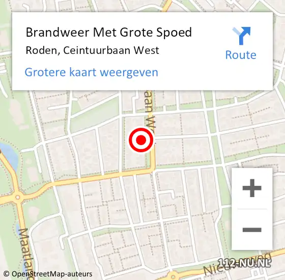 Locatie op kaart van de 112 melding: Brandweer Met Grote Spoed Naar Roden, Ceintuurbaan West op 19 september 2024 01:36