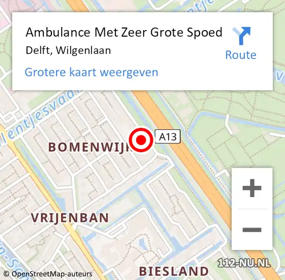 Locatie op kaart van de 112 melding: Ambulance Met Zeer Grote Spoed Naar Delft, Wilgenlaan op 19 september 2024 02:54