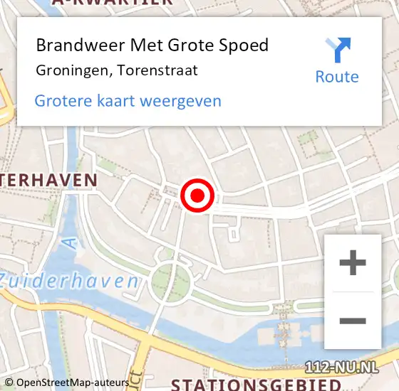 Locatie op kaart van de 112 melding: Brandweer Met Grote Spoed Naar Groningen, Torenstraat op 19 september 2024 03:44