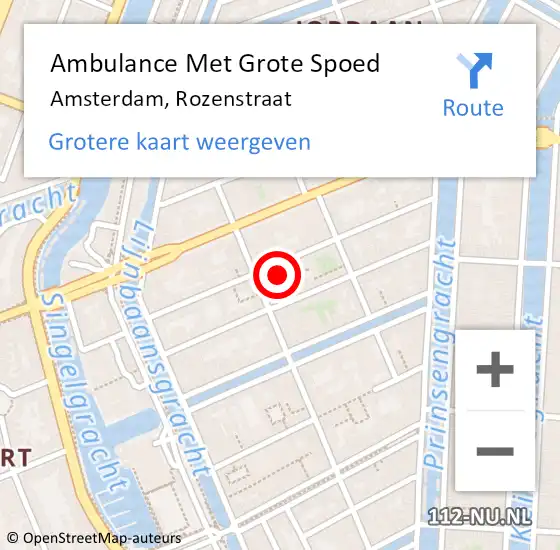 Locatie op kaart van de 112 melding: Ambulance Met Grote Spoed Naar Amsterdam, Rozenstraat op 19 september 2024 03:58