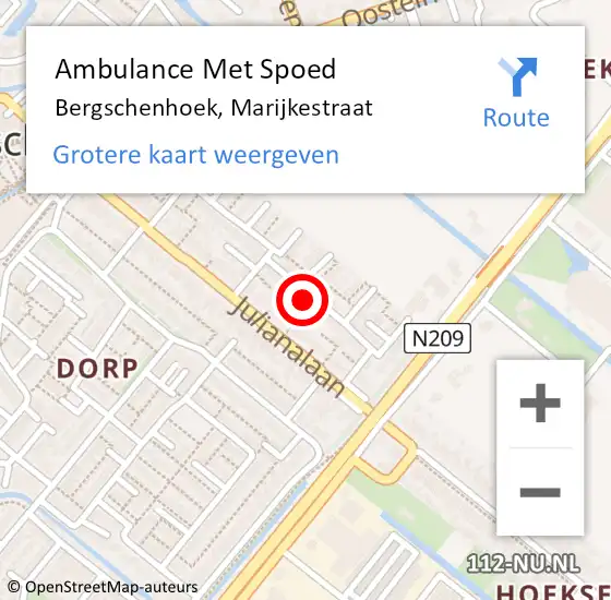 Locatie op kaart van de 112 melding: Ambulance Met Spoed Naar Bergschenhoek, Marijkestraat op 19 september 2024 04:11