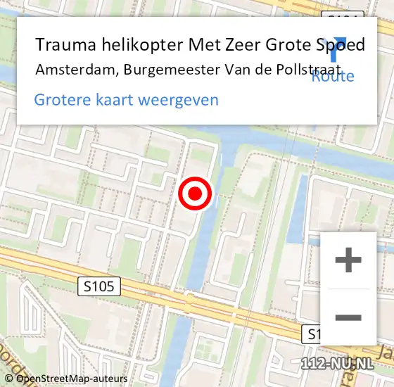 Locatie op kaart van de 112 melding: Trauma helikopter Met Zeer Grote Spoed Naar Amsterdam, Burgemeester Van de Pollstraat op 19 september 2024 05:18