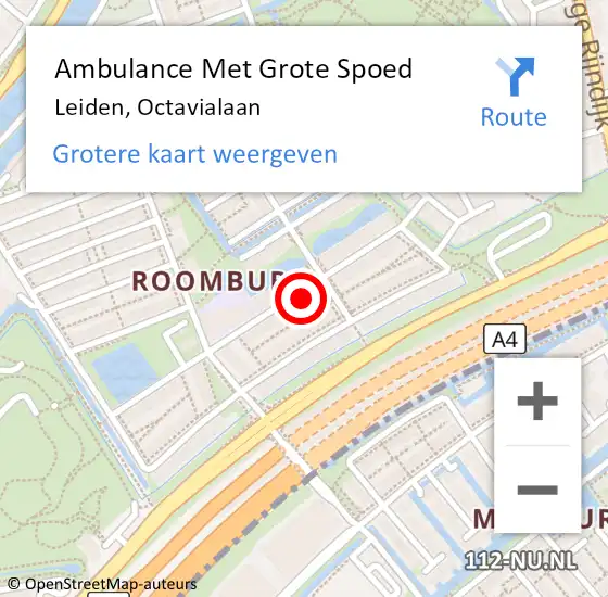 Locatie op kaart van de 112 melding: Ambulance Met Grote Spoed Naar Leiden, Octavialaan op 19 september 2024 05:23