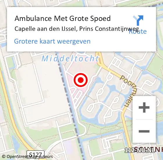 Locatie op kaart van de 112 melding: Ambulance Met Grote Spoed Naar Capelle aan den IJssel, Prins Constantijnweg op 19 september 2024 06:55