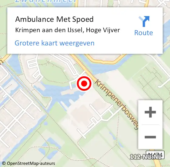 Locatie op kaart van de 112 melding: Ambulance Met Spoed Naar Krimpen aan den IJssel, Hoge Vijver op 19 september 2024 07:12