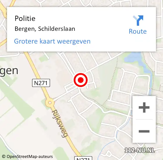 Locatie op kaart van de 112 melding: Politie Bergen, Schilderslaan op 19 september 2024 07:15