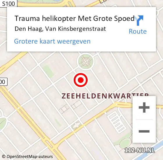 Locatie op kaart van de 112 melding: Trauma helikopter Met Grote Spoed Naar Den Haag, Van Kinsbergenstraat op 19 september 2024 07:42